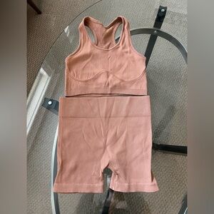Women's Ribbed Two-Piece Set in Peach